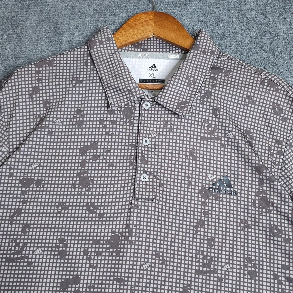Adidas Ultimate365 Golf Polo Shirt Mens XL Grey Grid Splatter Print Performance